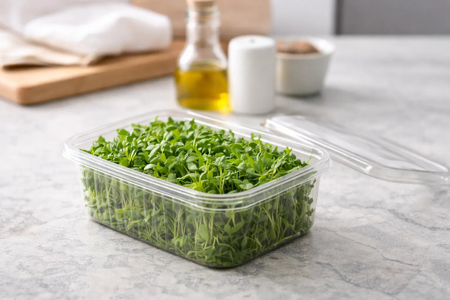 Fresh microgreens pack in kitchen